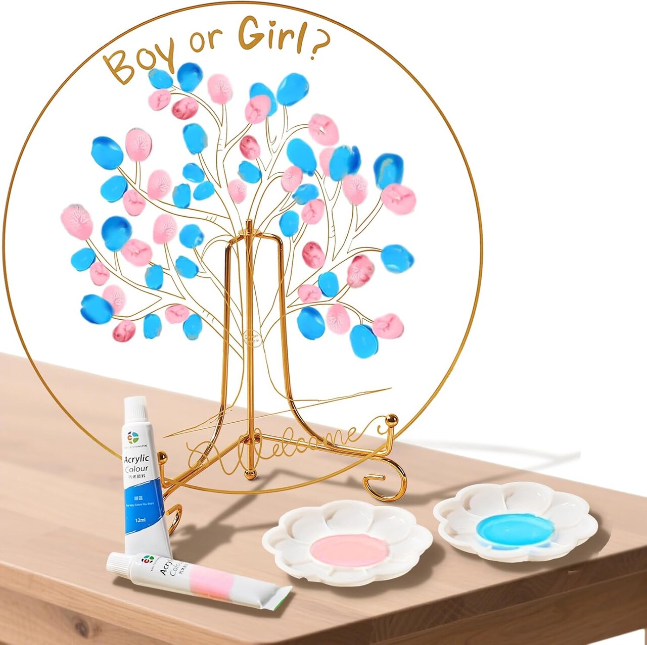 Baby Gender Reveal Games Ideas, Acrylic Gender Reveal Fingerprint Tree, Baby Shower Guest Book for Boy or Girl Gender Reveal Decorations